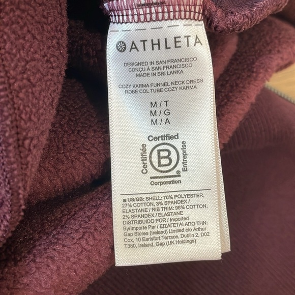 Athleta Cozy Karma Funnel Neck Sweatshirt Dress Purple/Spiced Cabernet Sz.M Tall - Picture 16 of 16